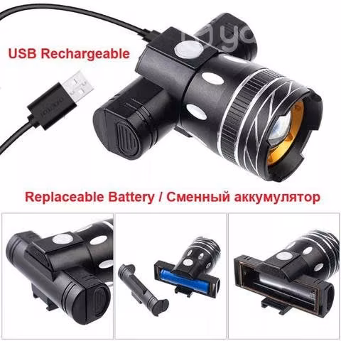Luz delantera recargable con zoom 1200 lúmenes