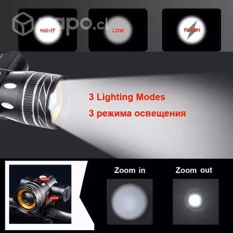 Luz delantera recargable con zoom 1200 lúmenes