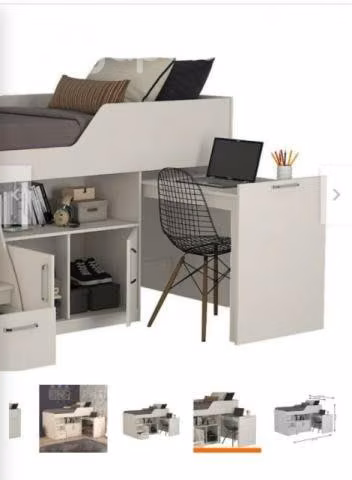 Cama de plaza y media con escritorio incorpo