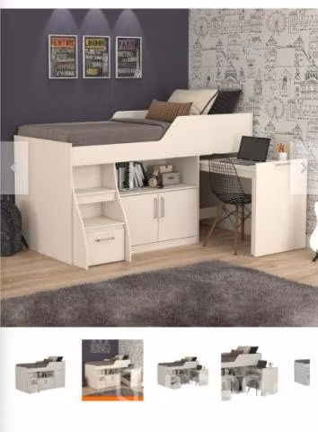 Cama de plaza y media con escritorio incorpo