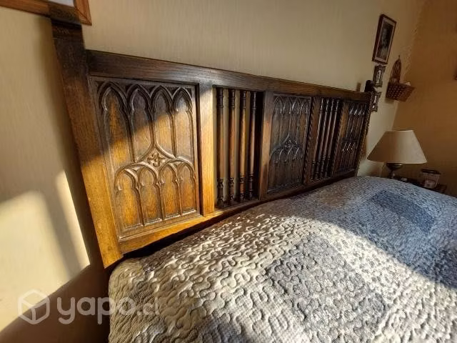 Cama de 2 plazas de madera con respaldo y colchón - Imagen 2