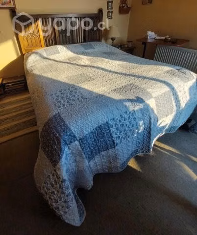 Cama de 2 plazas de madera con respaldo y colchón - Imagen 3