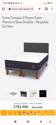 Cama 2 plaza súper premium, base dividida, respald