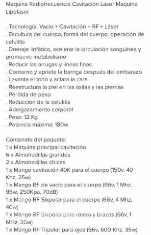 Maquina lipolaser, rediofrecuencia y cavitación