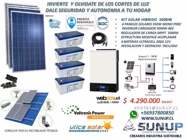 Kit hibrido de energia solar 5000 watts