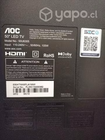 Led aoc 50'' 4k ultra hd smart tv
