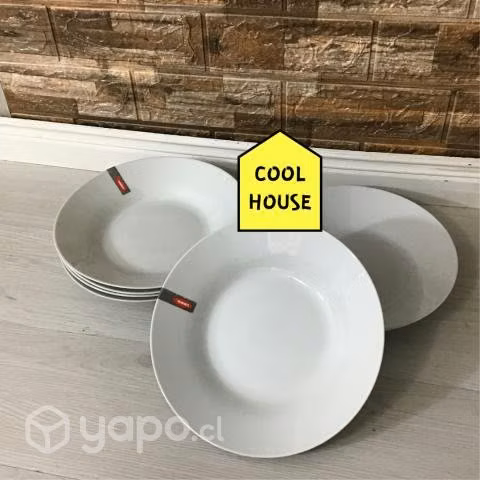 Set de 6 Platos Tradicionales de Loza Blanca