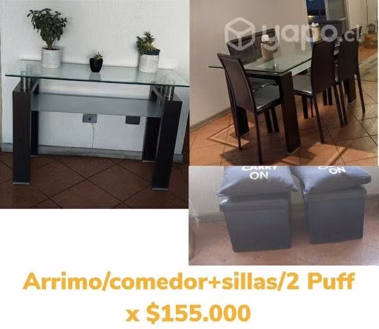 Arrimo, comedor, 6 sillas, 2 puff