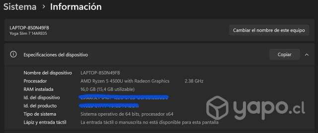 Lenovo Yoga Slim 7 16gb Ram 256 Ssd + Base Refrige - Imagen 5