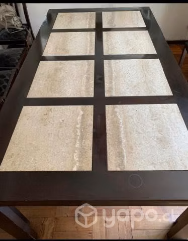 Mesa de comedor pino Oregon mármol travertino
