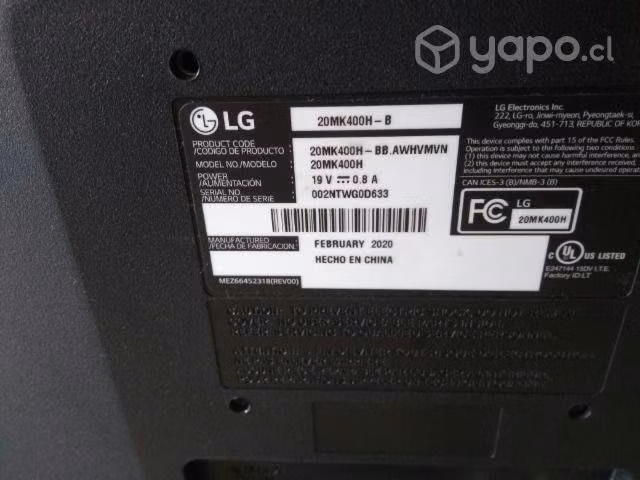 Monitor LG 20" Modelo 20MK 400 H-B