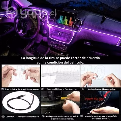 Tira De Luces Led De Neón Rgb Interior Auto 12v