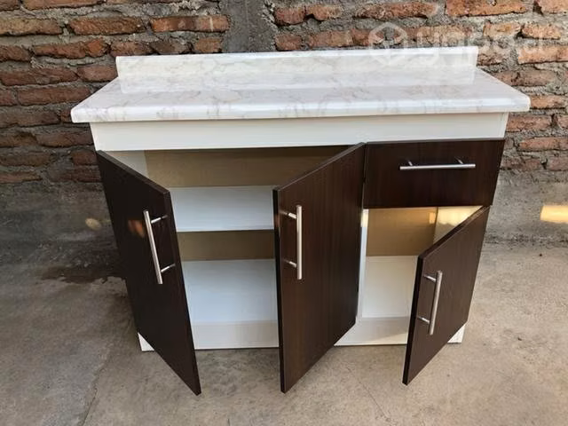 Mueble mesón base 3 cuerpos color chocolate