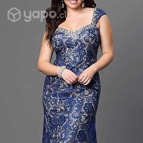 Vestido Fiesta Talla Grande Azul Encaje Vg 77