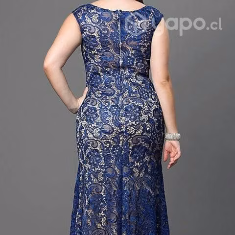 Vestido Fiesta Talla Grande Azul Encaje Vg 77