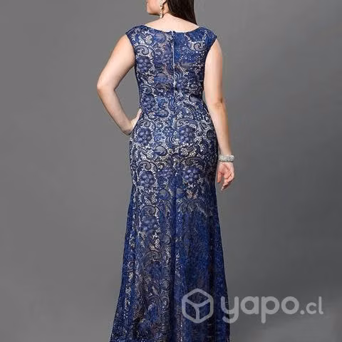 Vestido Fiesta Talla Grande Azul Encaje Vg 77