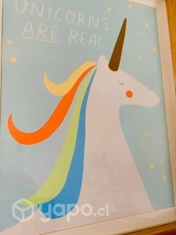 Cuadro infantil, unicornio y arcoíris