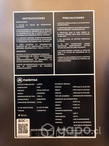 Estufa Parafina Láser Mademsa Fan Heater Mfhk 550