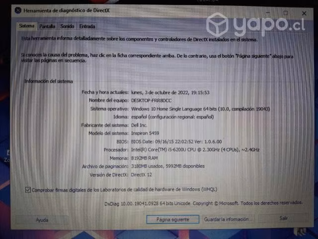 Notebook Dell modelo inspiron 5459