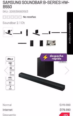 Sound Bar B 550 Samsung, home theater nuevo