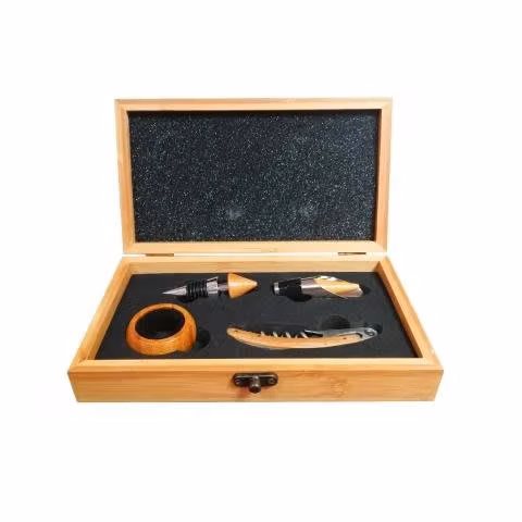 Set Deluxe Vino con 4 Accesorios Bambú Ecológico