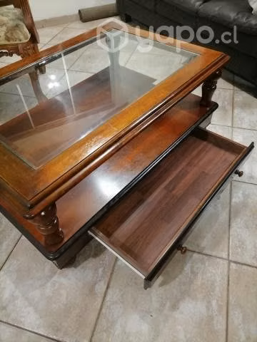 Mesa madera vidrio biselado