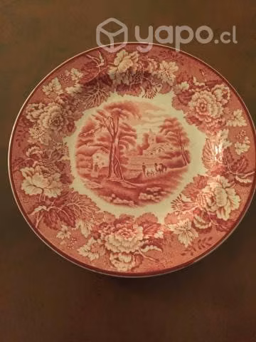 Plato loza inglesa en tonos rosa