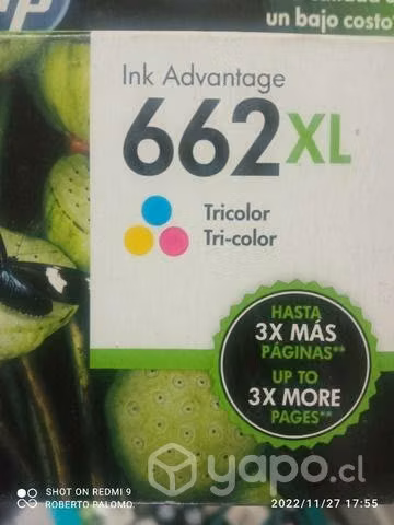 Tintas HP 662xl colores originales de alta