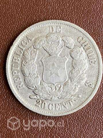 Antigua Moneda 1866 20 centavos Chile Pechugon - Imagen 2