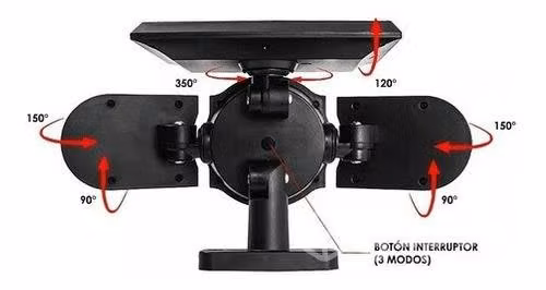 Luz Solar Foco Triple Cabezal Ajustable Sensor Mov