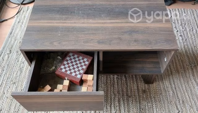 Mesa De Centro Con Cajón, Café Oscuro