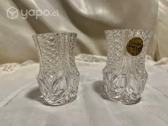 Antiguo Juego Floreros Cristal Darque