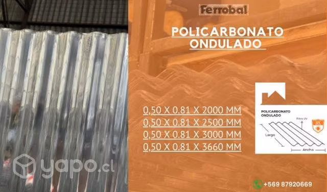 Policarbonato ondulado 0,50 x 0.81