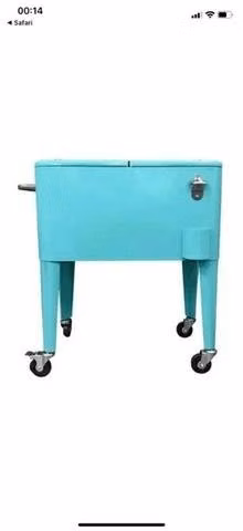 Cooler retro turquesa con manilla y ruedas 60 lts