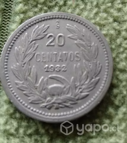 Moneda chilena antigua 20 centavos 1932