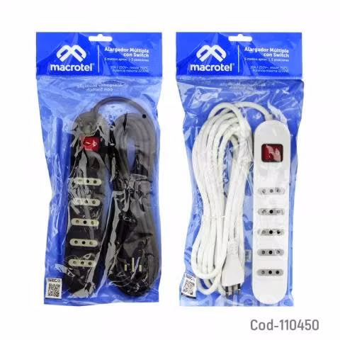 Alargador Electrico 5 Metros, 5 Entradas Con Switc