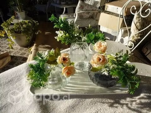 Set Floreros con Bandeja y Flores - Imagen 2