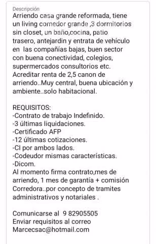 Arriendo casa las compañías