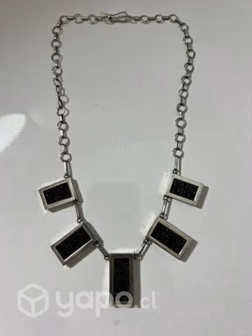 Set collar y aros de plata diseño en teatina - Imagen 2