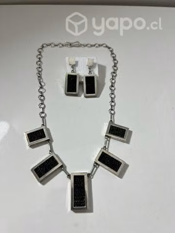 Set collar y aros de plata diseño en teatina - Imagen 3