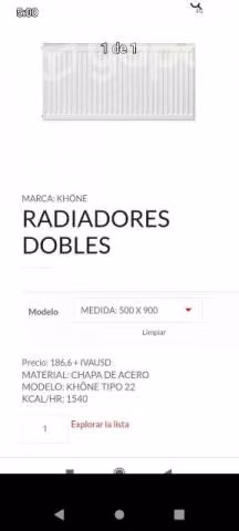 Radiador Doble, 90 x 50 cm.,valor original  20800