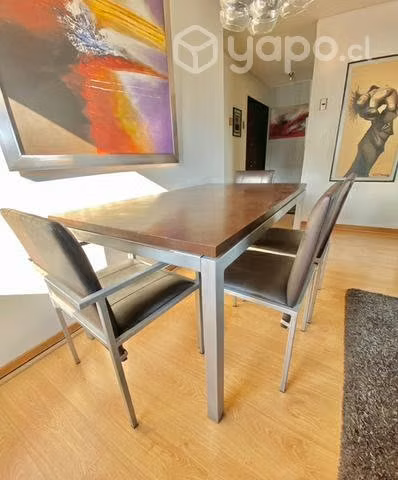 Moderno Comedor fierro, madera y ecocuero