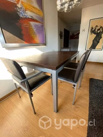 Moderno Comedor fierro, madera y ecocuero