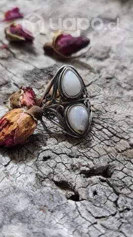 Anillo piedra luna doble genuina talla standar