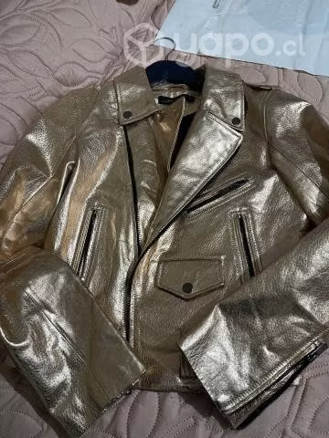 Chaqueta de cuero dorada rose (metalizada)
