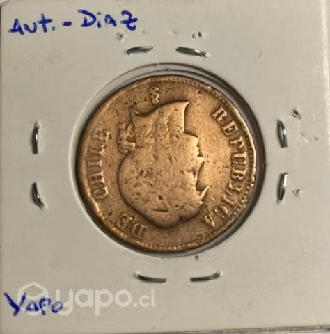 Moneda Chilena. 2 1/2 Centavos. Año 1887. Cobre