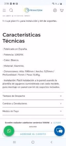 Radiador calefactor ceramico 1000 w