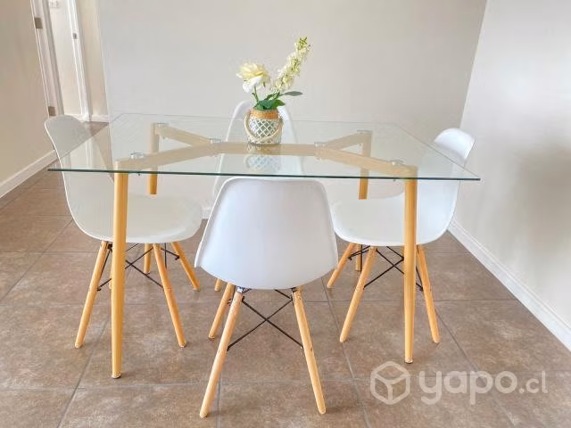 Juego de comedor cubierta de vidrio, con 4 sillas