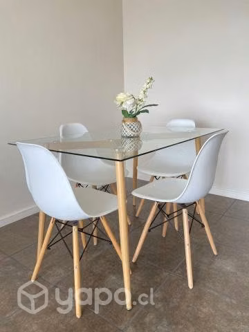 Juego de comedor cubierta de vidrio, con 4 sillas