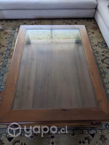 Mesa de centro de roble con cubierta de vidrio